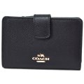 【COACH】コーチ コーティング レザー ミディアム コーナー ジップ 二つ折り財布 ブラック（日本未発売）