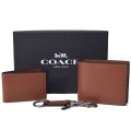 【COACH】コーチ メンズ レザー 二つ折り財布+カードケース（定期入れ）+キーホルダー 豪華3点セット ダークサドル（日本未発売）