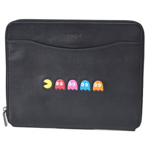 画像1: 【COACH】コーチ レザー パックマン タブレット iPad ノートパソコン PCケース ブラック〔日本未発売〕