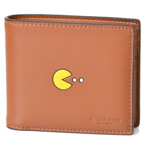 画像1: 【COACH】コーチ メンズ レザー パックマン カードケース付き 二つ折り財布 サドル（日本未発売）