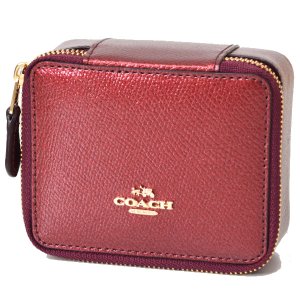 画像1: 【COACH】コーチ レザー スクエア ファスナー ポーチ 小物入れ ジュエリーケース メタリックチェリー（日本未発売）