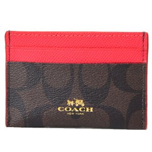 画像1: 【COACH】コーチ ペイトン シグネチャー カードケース 名刺入れ ブラウン×トゥルーレッド（日本未発売）