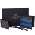 【COACH】コーチ メンズ IDケース+二つ折り財布+キーホルダー 3点 セット チャコール×ミッドナイトネイビー（日本未発売）