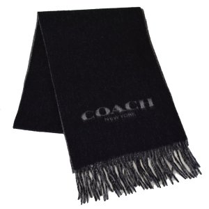 画像1: 【COACH】コーチ メンズ ウール カシミア リバーシブル フリンジ マフラー ブラック×チャコール（日本未発売）