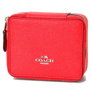 画像1: 【COACH】コーチ レザー スクエア ファスナー ポーチ 小物入れ ジュエリーケース ブライトレッド（日本未発売）