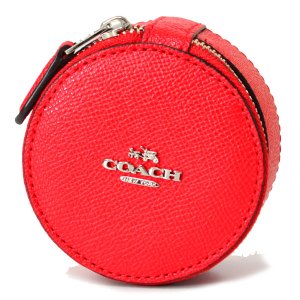 画像1: 【COACH】コーチ レザー ラウンド ファスナー ポーチ 小物入れ ジュエリーケース ブライトレッド（日本未発売）