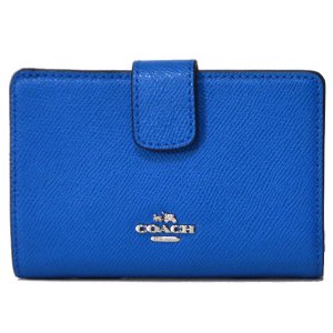 画像1: 【COACH】コーチ クロス グレーン レザー ミディアム コーナー ジップ 二つ折り財布 ラピス（日本未発売）