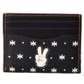 【COACH】コーチディズニー ミッキー コラボ キャンパス レザー バンダナ柄  カードケース 定期入れ 名刺入れ ブラック×チャーク（日本未発売）