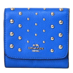 画像1: 【COACH】コーチ ペプルト レザー リベット 二つ折り コンパクト 財布 ラピス（日本未発売）