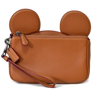 画像1: 【COACH】コーチ ディズニー ミッキー コラボ  レザー ジップ マルチ リストレット ポーチ サドル〔日本未発売〕