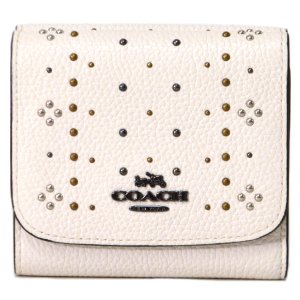 画像1: 【COACH】コーチ ペプルト レザー リベット 二つ折り コンパクト 財布 チャーク（日本未発売）