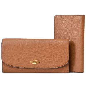 画像1: 【COACH】コーチ ペブルト レザー チェックブック 三つ折り 長財布 サドル（日本未発売）