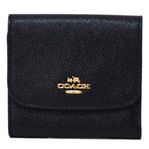 画像1: 【COACH】コーチ ラグジュアリー クロスグレーン レザー スモール 三つ折り財布  ブラック（日本未発売)