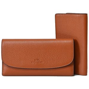 画像1: 【COACH】コーチ ペブルト レザー チェックブック 三つ折り 長財布 サドル（日本未発売）