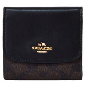 画像1: 【COACH】コーチ ラグジュアリー シグネチャー スモール 三つ折り財布  ブラウン×ブラック（日本未発売）