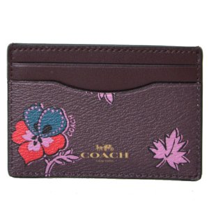 画像1: 【COACH】コーチコーティングレザー ワイルドフラワー 花柄 スリム カードケース 名刺入れ オックスブラッド（日本未発売）