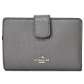 【COACH】コーチ クロス グレーン レザー ミディアム コーナー ジップ 二つ折り財布 ヘザーグレー（日本未発売）