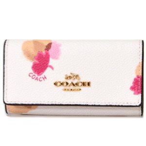 画像1: 【COACH】コーチ コーティング キャンパス フローラル 花柄 6連 キーケース チャークマルチ（日本未発売）