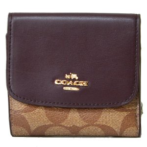 画像1: 【COACH】コーチ ラグジュアリー シグネチャー スモール 三つ折り財布 カーキ×オックスブラッド（日本未発売）