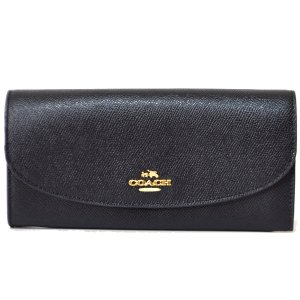 画像1: 【COACH】コーチ クロスグレイン レザー スリム エンベロープ 二つ折り 長財布 ブラック（日本未発売）