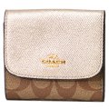 【COACH】コーチ ラグジュアリー シグネチャー スモール 三つ折り財布 カーキ×プラチナム（日本未発売）