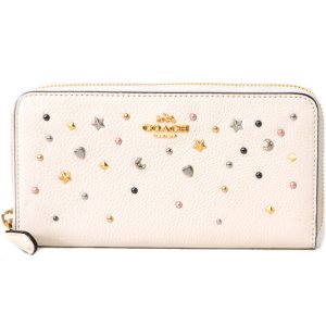 画像1: 【COACH】コーチ スターダスト スタッズ レザー アコーディオン ジップ アラウンド 長財布 チャーク（日本未発売）