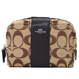 画像1: 【COACH】コーチ レガシー シグネチャー ミディアム コスメティック 化粧ポーチ カーキ×マホガニー（日本未発売）