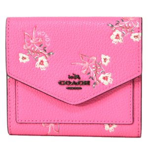 画像1: 【COACH】コーチ ウィズ フローラル 花柄 ボウ プリント レザー 三つ折り財布 ブライトピンク（日本未発売）