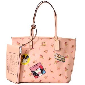 画像1: 【COACH】コーチ ディズニー ミニーマウス コラボ コーティングレザー フローラル 花柄 リバーシブル 両面 シティトート ショルダー バッグ ヴィンテージピンクマルチ（日本未発売）