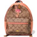 【COACH】コーチ コーティングキャンパス シグネチャー フラミンゴ アップリケ 刺繍ミニ バックパック  リュックサック カーキマルチ〔日本未発売〕