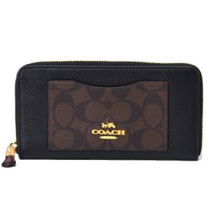 画像1: 【COACH】コーチ シグネチャー レザー バイカラー カラーブロック アコーディオン ジップ アラウンド 長財布 ブラウン×ブラック（日本未発売）