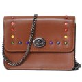 【COACH】コーチ カーフ レザー シグネチャー スタッズ チェーン ショルダー ハンドバッグ サドル2 マルチ（日本未発売）