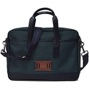 画像1: 【COACH】コーチ メンズ キャンバス レザー ジップ  ビジネス バッグ ブリーフ ケース レーシンググリーン〔日本未発売〕