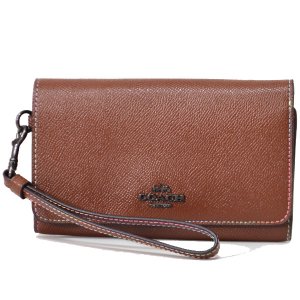 画像1: 【COACH】コーチ レザー クラッチ リストレット  2WAY バッグ  ダークサドル（日本未発売）