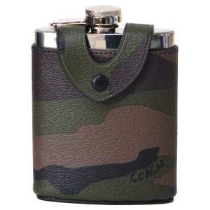 画像1: 【COACH】コーチ  レザー ウイスキー ボトル カモフラージュ 迷彩柄 ヒップフラスコ スキットル ウォーターボトル 水筒 ダークグリーンマルチ〔日本未発売〕