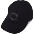 【COACH】コーチ ウール レザー ワンポイント ロゴ キャップ 帽子 ブラック〔日本未発売〕