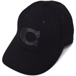 画像1: 【COACH】コーチ ウール レザー ワンポイント ロゴ キャップ 帽子 ブラック〔日本未発売〕