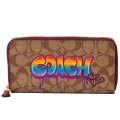 【COACH】コーチ コーティング キャンパス レザー シグネチャー ストリートアート グラフィティ アート アコーディオン ジップ 長財布 カーキ（日本未発売）