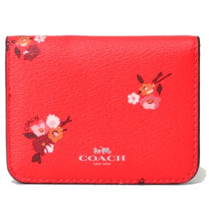 画像1: 【COACH】コーチ コーティングキャンバス レザー 花柄 フラワー フローラル プリント キーリング付き 二つ折り カードケース 定期入れ 名刺入れ ブライトレッドマルチ（日本未発売）