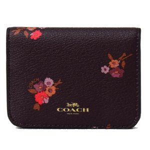 画像1: 【COACH】コーチ コーティングキャンバス レザー 花柄 フラワー フローラル プリント キーリング付き 二つ折り カードケース 定期入れ 名刺入れ オックスブラッドマルチ（日本未発売）