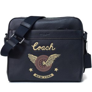 画像1: 【COACH】コーチ メンズ レザー NEW YORK ニューヨーク ロゴ プリント クロスボディ 斜め掛け ショルダーバッグ ブラックマルチ〔日本未発売〕