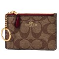 【COACH】コーチ コーティングキャンパス  シグネチャー キーリング付 スキニー コインケース カーキ×チェリー(日本未発売）