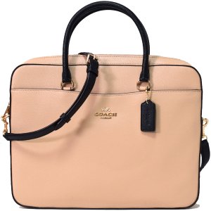 画像1: 【COACH】コーチ メンズ コーティングレザー ジップ ビジネス ブリーフケース ショルダー 2WAYバッグ ビーチウッド×ブラック 〔日本未発売〕