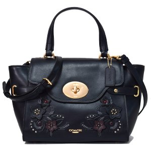 画像1: 【COACH】コーチ カーフレザー 花柄 フラワー フローラル スタッズ リベット アップリケ ターンロック  ワンハンドル キャリーオール 2way ショルダー バッグ ブラックマルチ（日本未発売）