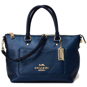 画像1: 【COACH】コーチ ペブルレザー ミニ エマ サッチェル 2WAY ショルダー ハンドバッグ メタリックデニム（日本未発売）