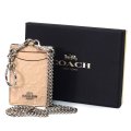 【COACH】コーチ エンボスパテントレザー シグネチャー ラメ チェーン キーリング付き BOX付き ID ランヤード 首かけ カードケース プラチナム（日本未発売）