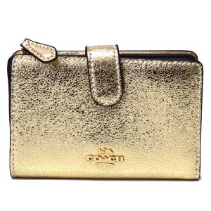 画像1: 【COACH】コーチ レザー メタリック ミディアム コーナー ジップ 二つ折り財布 ホワイトゴールド（日本未発売）