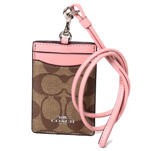 画像1: 【COACH】コーチ シグネチャー ラグジュアリー ID ランヤード 首かけ カードケース カーキ×ペタル（日本未発売）