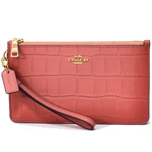 画像1: 【COACH】コーチ バニッシュレザー クロコエンボスレザー クロスビー リストレット ダブルジップ クラッチ ポーチ バッグ メロン（日本未発売）