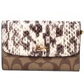 【COACH】コーチ スネーク エンボス パイソン レザー コーティングキャンパス シグネチャー 三つ折り ミディアム ウォレット  財布 カーキマルチ〔日本未発売〕